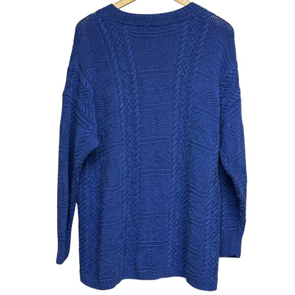 Vintage 90s Paul Et Duffier Heavy Cotton Cable Knit Sweater Purple Size Large - Picture 2 of 8